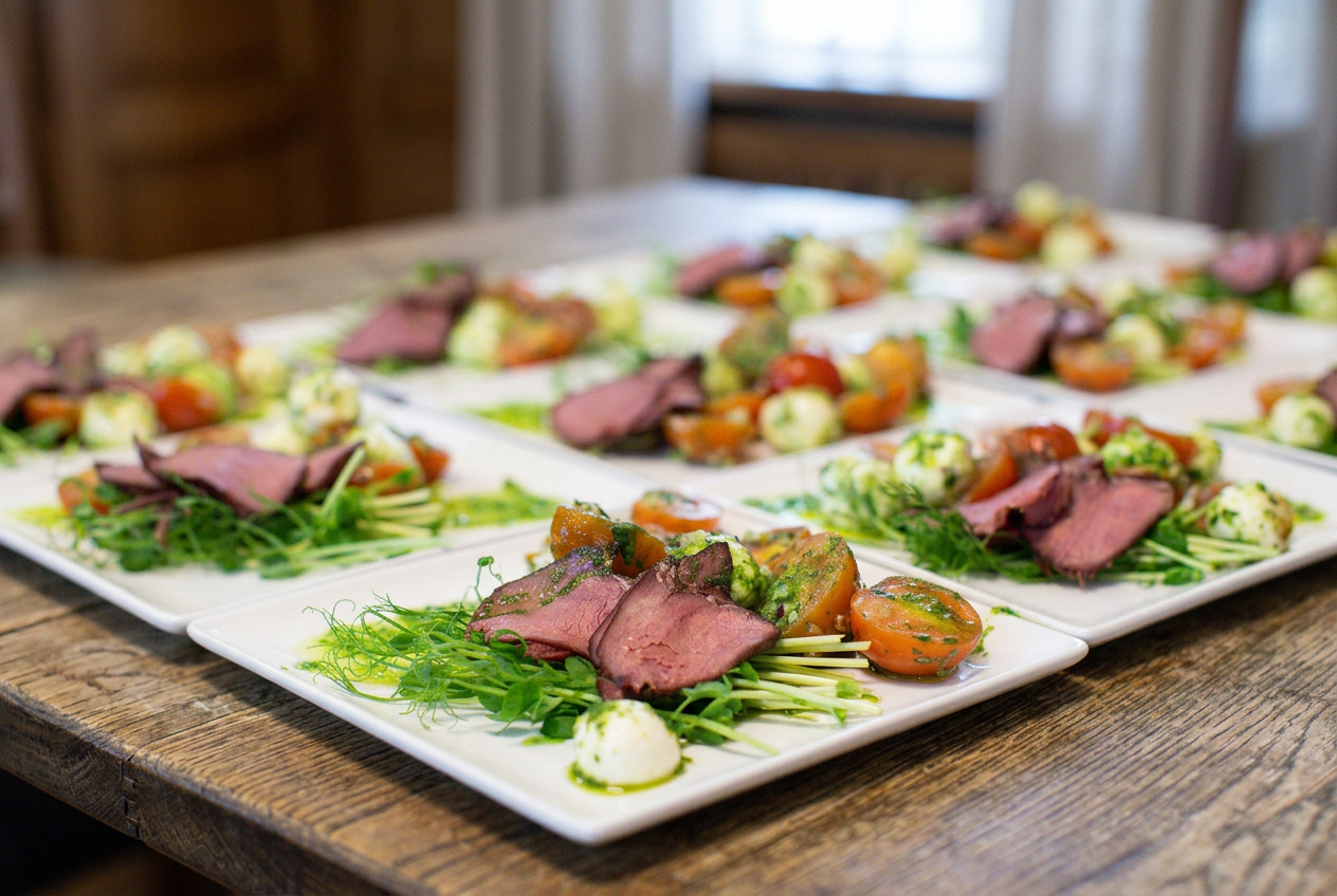 Luxury Scandinavian dinner with venison, candles, wine and an open fireplace